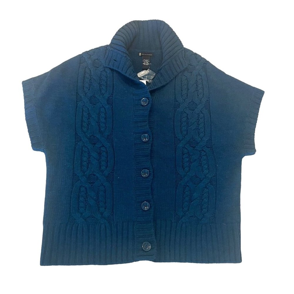 Lauren Hansen NWT Sweater XL Cardigan Blue Chunky Wool Blend Knit Short Sleeve